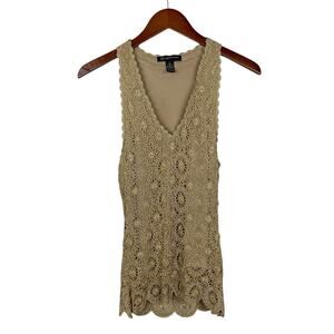 INC International Concepts Crochet Beaded Tank Top Tan Gold Women's M Petite